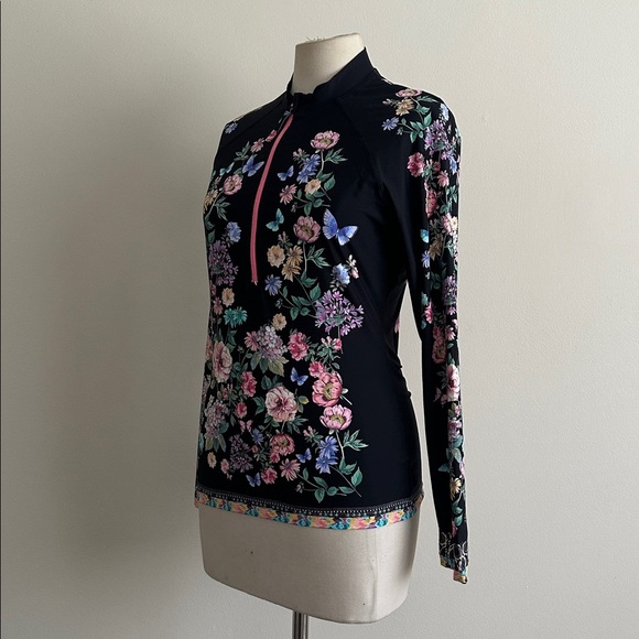 Johnny Was Floral Butterfly SURF SHIRT Swim Zip Up Golf Shirt sz Large NWT - Picture 3 of 7